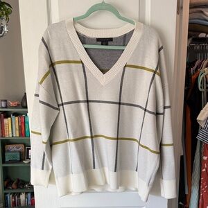 Tahari V-Neck Sweater in White, Gray, and Yellow